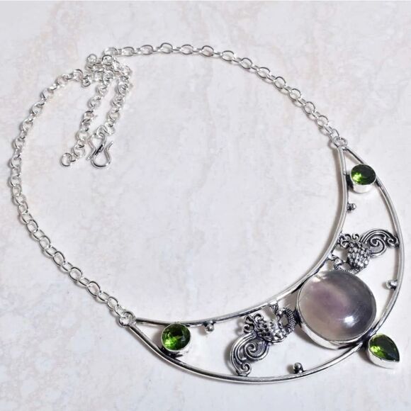 Fluorite Peridot Gemstone Ethnic Handmade Necklace Jewelry 24 Gms - Picture 1 of 1